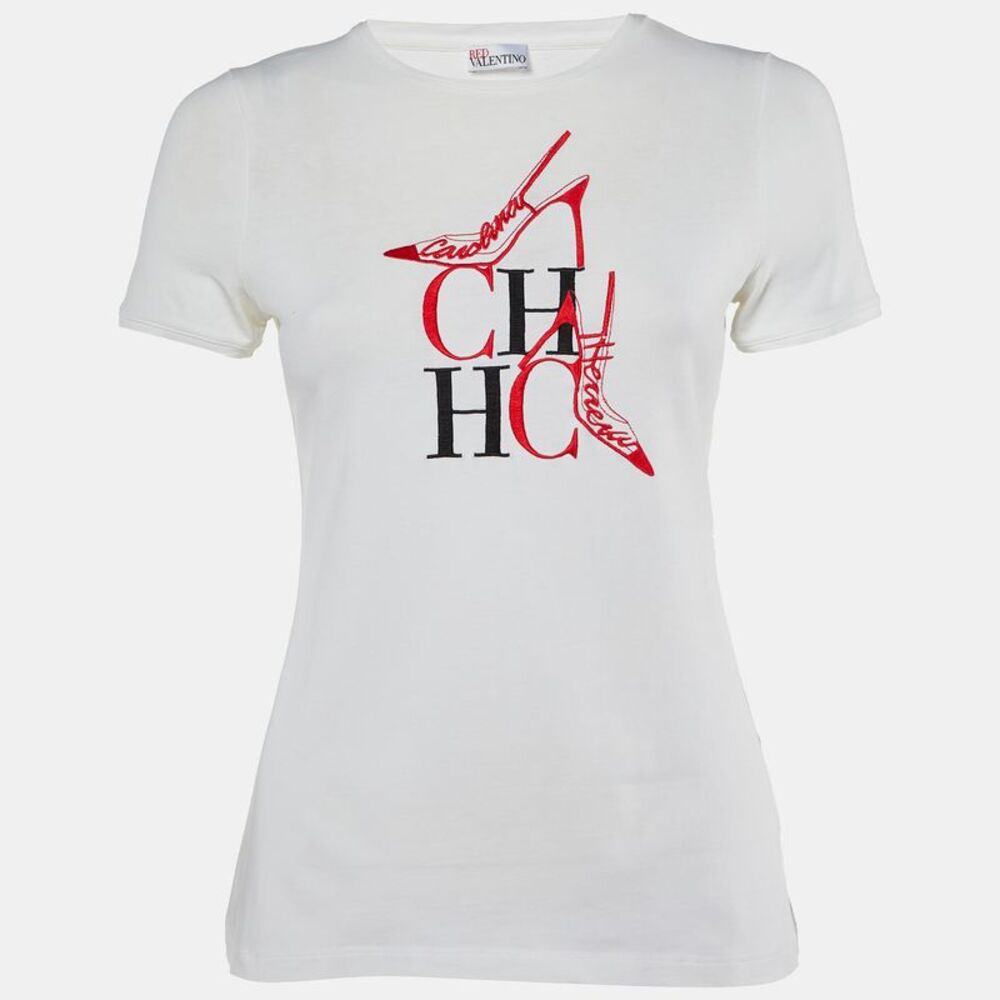 Ch Carolina Herrera White Ch Embroidered Cotton T-Shirt Xs